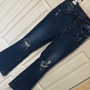 Maurices Dark Blue Distressed Flare Jeans